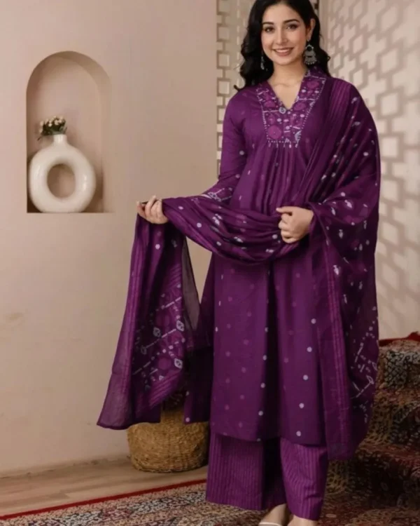 Dark Purple Cotton Suit Set