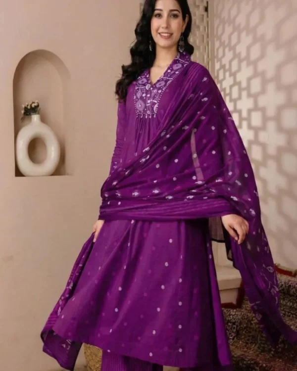 Dark Purple Cotton Suit Set