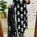 Floral Print Black Kurti​ Pant Dupatta Set