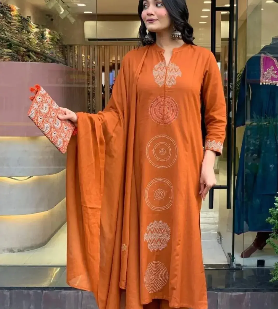 Floral Print Cotton Kurti Pant With Dupatta