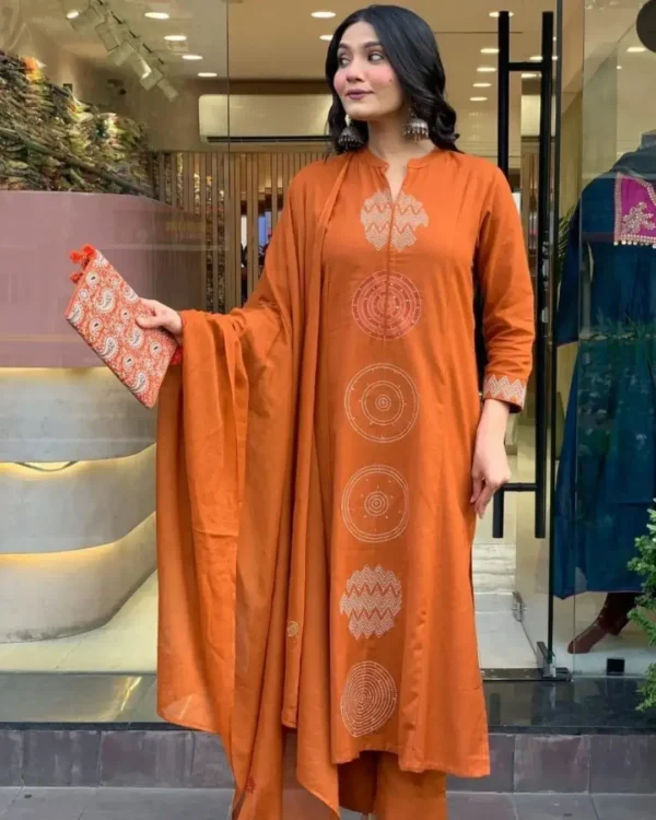 Floral Print Cotton Kurti Pant With Dupatta