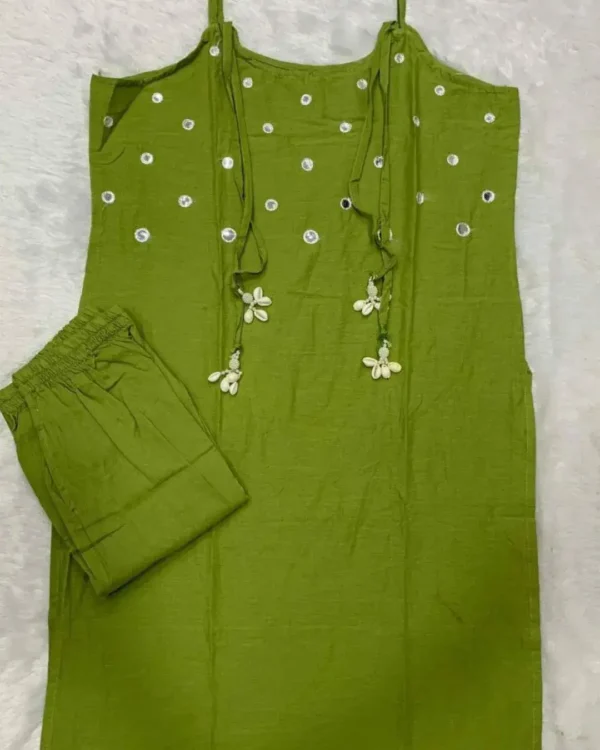 Green Cotton Printed Kurti With Pant Set​ 1