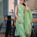 Green South Cotton Kurti Pant With Dupatta 1