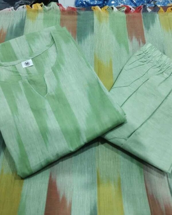 Green South Cotton Kurti Pant With Dupatta 2