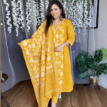 Yellow Printed Kurti Pant With Dupatta​