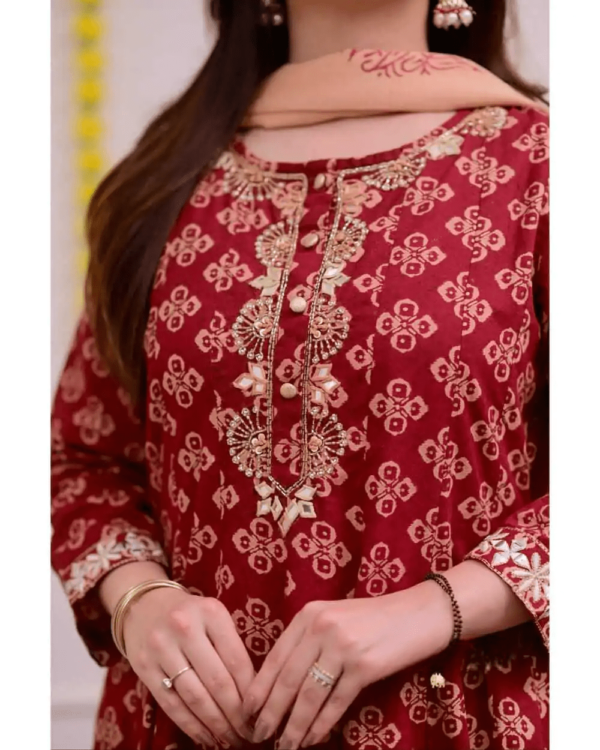 Maroon Cotton Kurti​ Pant With Dupatta