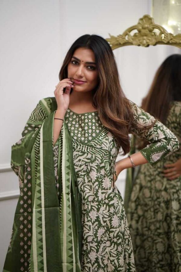 Green Angrakha Style Kurti Set