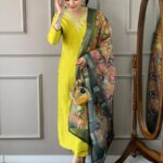 Yellow Viscose Chanderi Suit Set