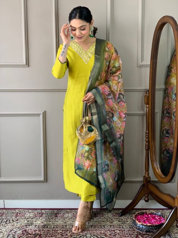 Yellow Viscose Chanderi Suit Set