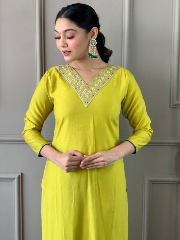 Yellow Viscose Chanderi Suit Set