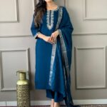 Navy Blue Chanderi Suit Set