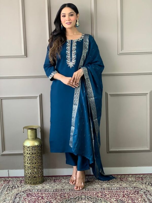 Navy Blue Chanderi Suit Set