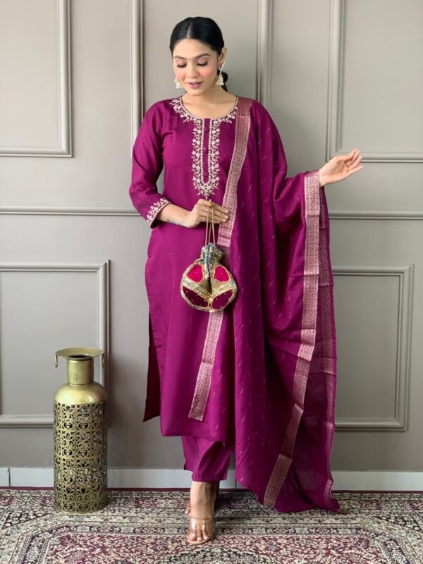 Purple Chanderi Suit Set