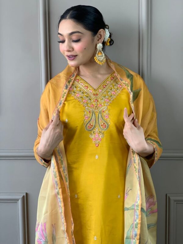 Yellow Viscose Chanderi Suit Set​