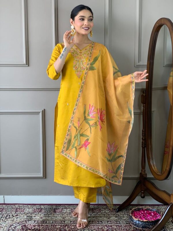 Yellow Viscose Chanderi Suit Set​