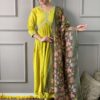 Yellow Chanderi Kurti Pant With Dupatta Set