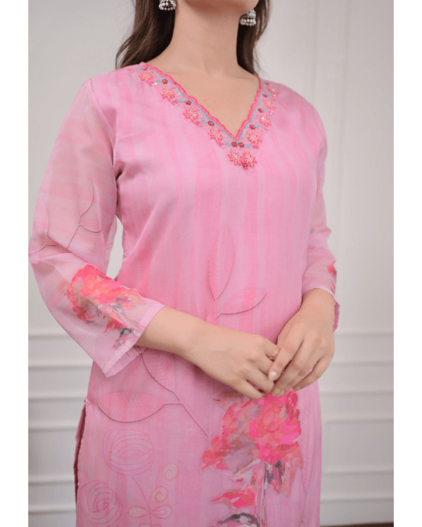 Light Pink Organza Kurti Pant With Dupatta Set​