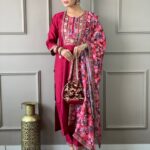 Pink Chanderi Kurti Pant With Dupatta