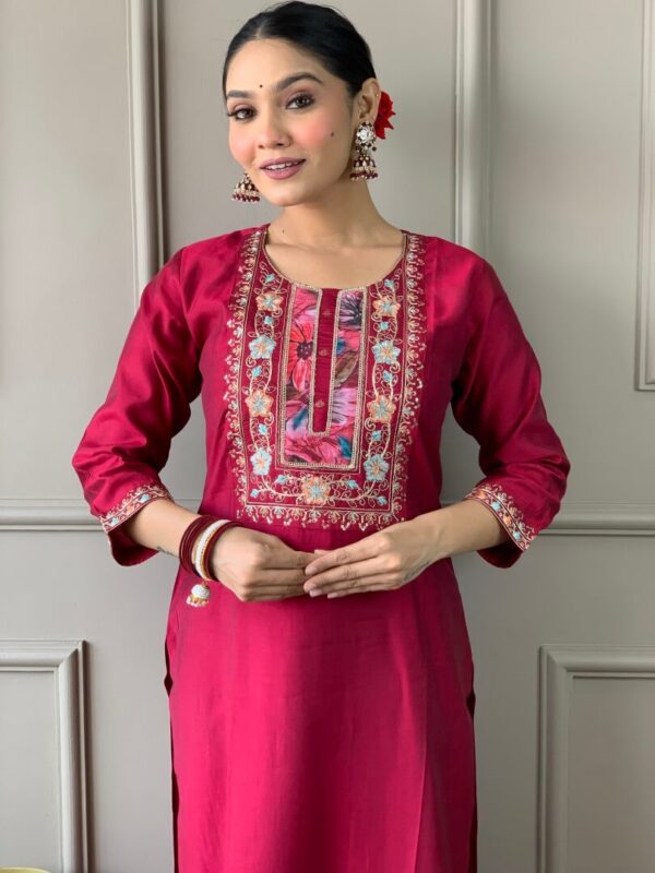 Pink Chanderi Kurti Pant With Dupatta