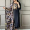 Black Chanderi Kurti Pant With Dupatta