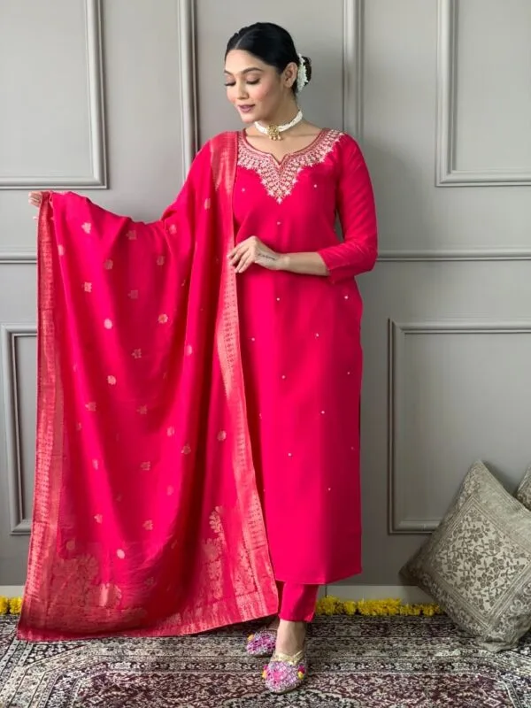 Rani Pink Chanderi Suit Set