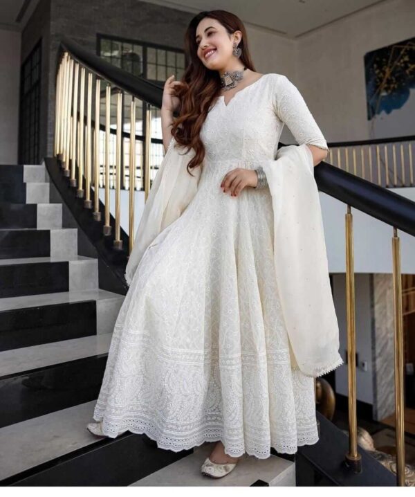 White Chikankari Work Kurti Pant With Dupatta