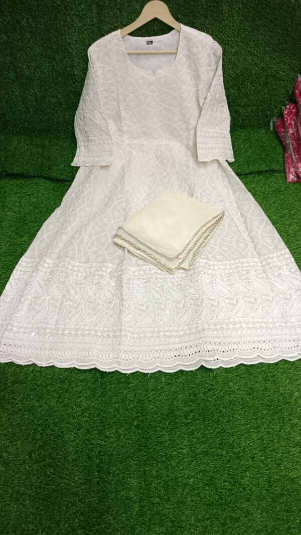 White Chikankari Work Kurti Pant With Dupatta