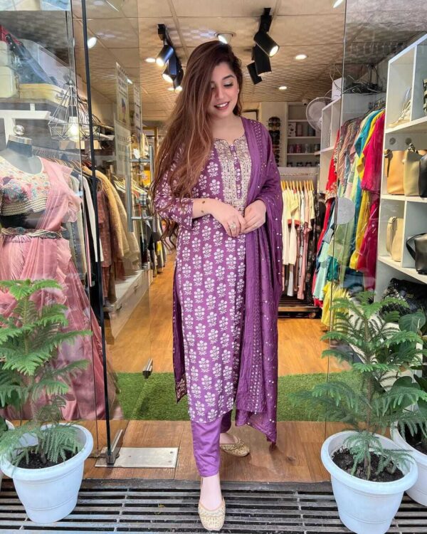 Purple Kurti Set With Dupatta