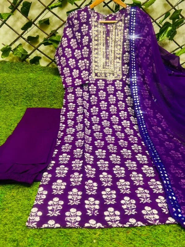 Purple Kurti Set With Dupatta