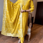 Party Wear Yellow Chanderi Suit Set