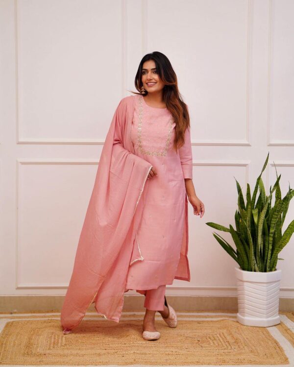 Rayon Slub Pink Kurti Pant With Dupatta