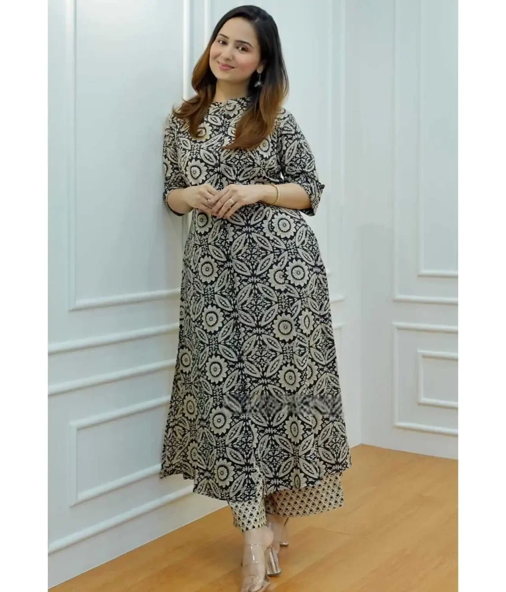 Floral Print Cotton Kurti Pant Set