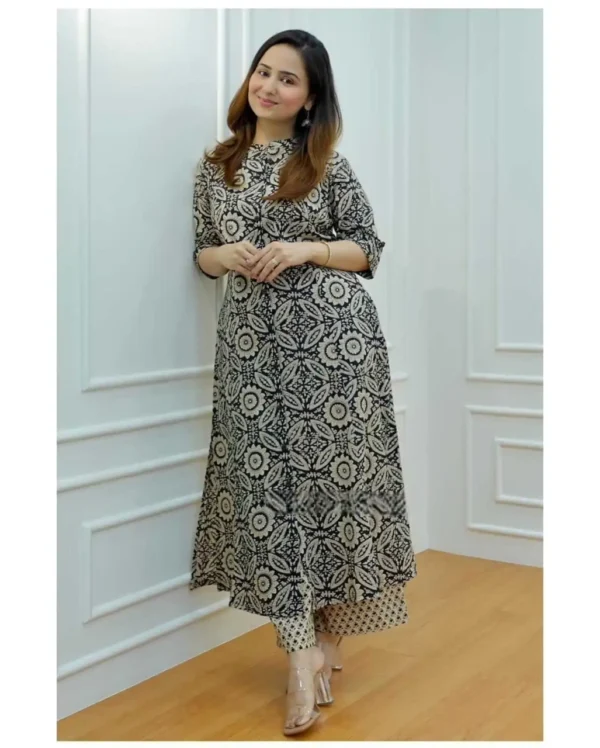 Floral Print Cotton Kurti Pant Set