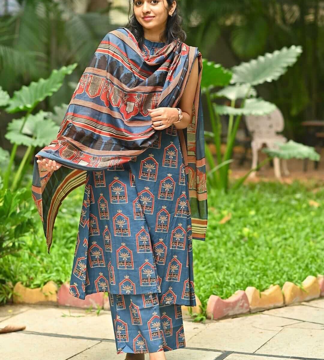 Ajrakh Printed A-Line Suit Set