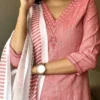 Khadi Cotton Peach Kurti Pant Dupatta Set