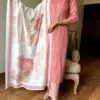 Khadi Cotton Peach Kurti Pant Dupatta Set