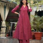 Marron Cotton Kurti Palazzo With Dupatta