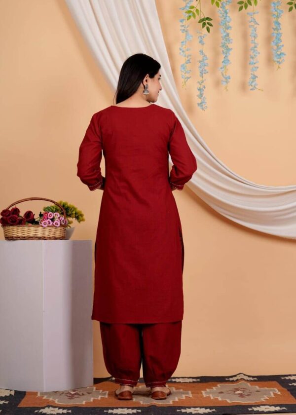 Cotton Dark Red Kurti With Afghani Pant