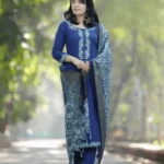 Blue Khadi Cotton Embroidery Suit Set