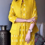 Yellow Cotton Kurti With Jacket Pant Set