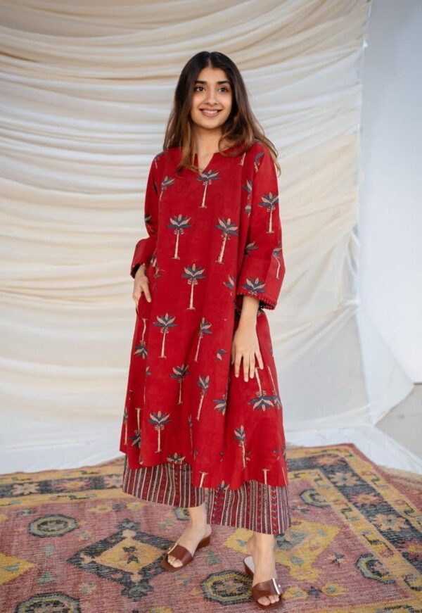 Cotton Red Color Kurti Set