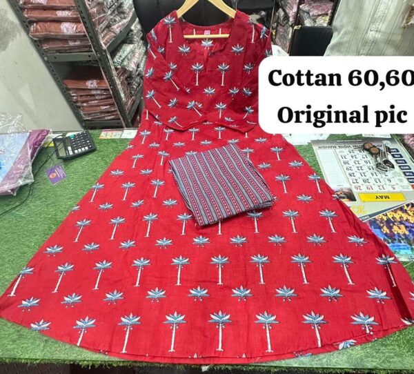 Cotton Red Color Kurti Set