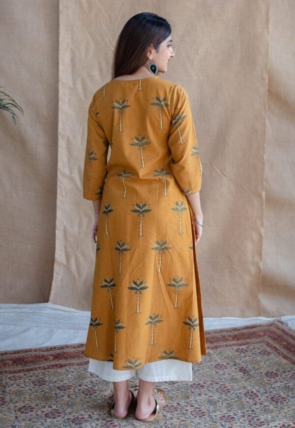 Mustard Yellow Kurti With White Pants Set