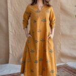 Mustard Yellow Kurti With White Pants Set