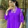 Embroidery Purple Cotton Suit Set