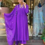 Embroidery Purple Cotton Suit Set