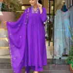 Embroidery Purple Cotton Suit Set