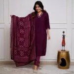 Cotton Maroon Kurti With Dupatta