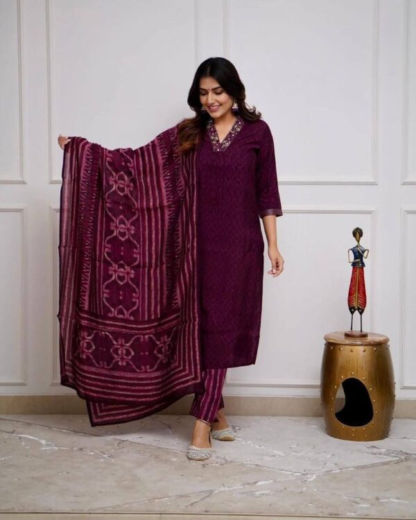 Cotton Maroon Kurti With Dupatta