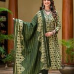 Green Cotton Alia Cut Suit Set